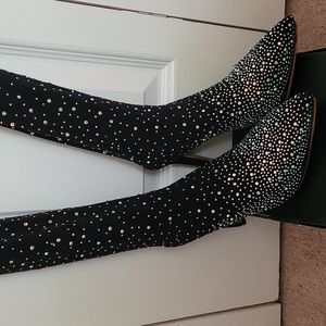 Stretch Rhinestone encrusted Thigh Hi Boot Size 38